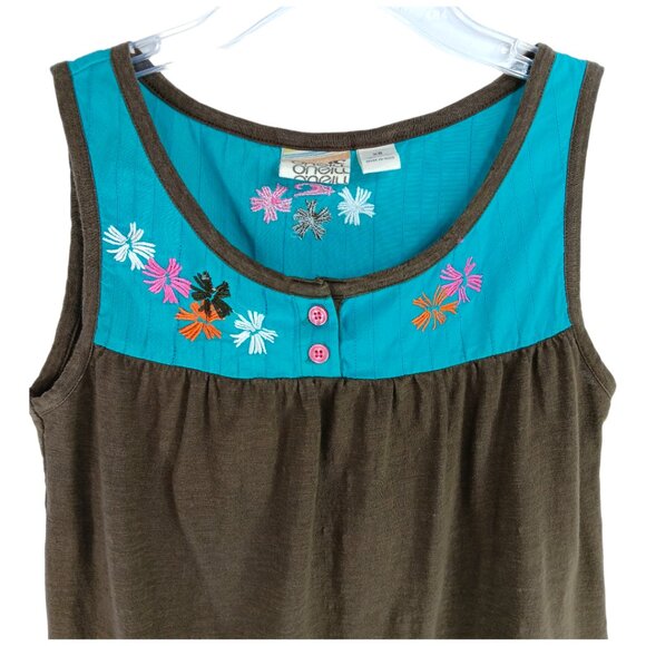 O'NEILL Women's Tank top- SIZE XS- Aqua Green- Brown- Flowers- Summer-Cool-Light - Picture 2 of 12